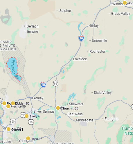 Map of Northern Nevada lodges
